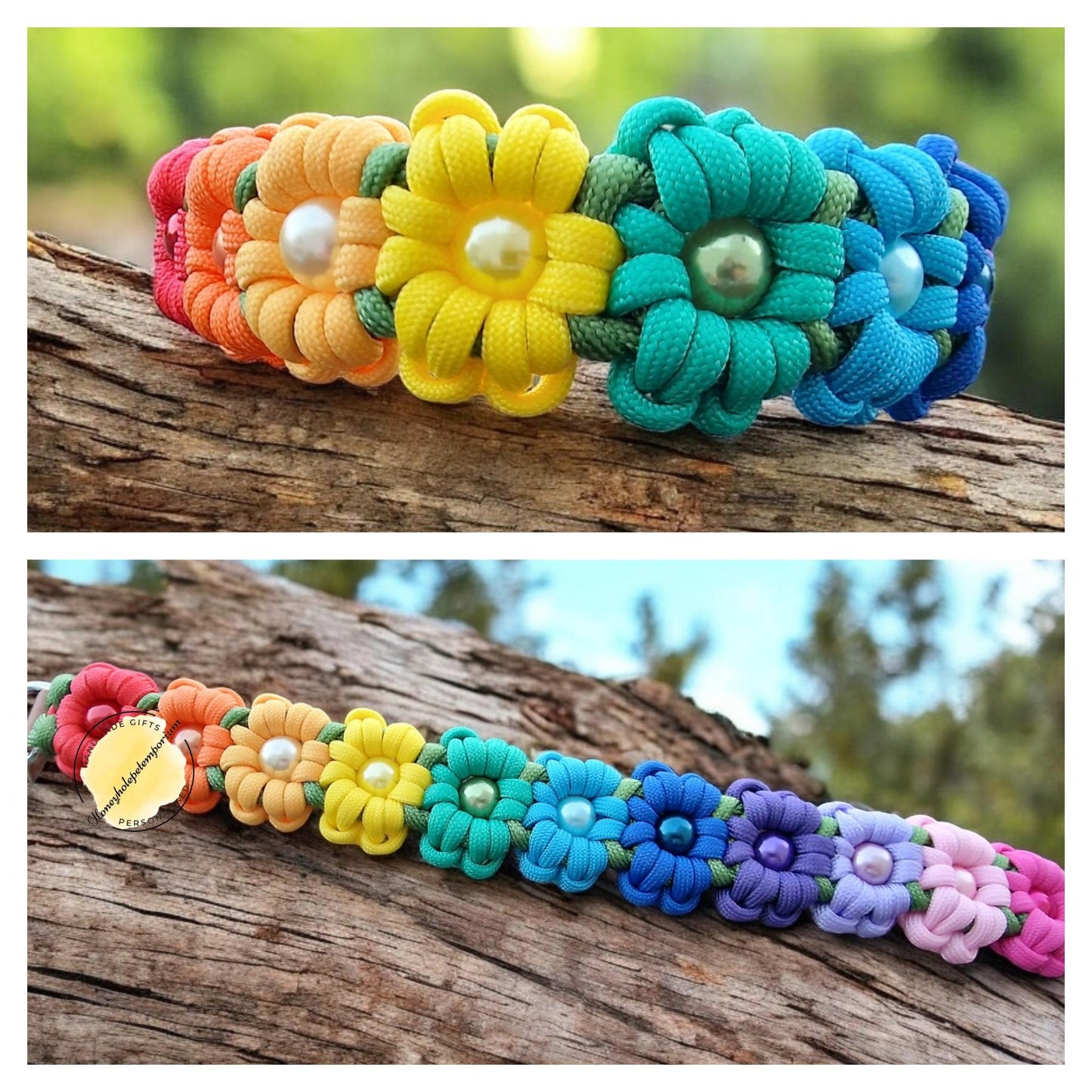 Flower Paracord Dog Collar: Beaded Biothane, Adjustable, Handmade