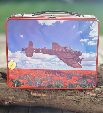 Lancaster Bomber Metal Lunch Tin – Poppy Field RAF Storage Box Remembrance Keepsake