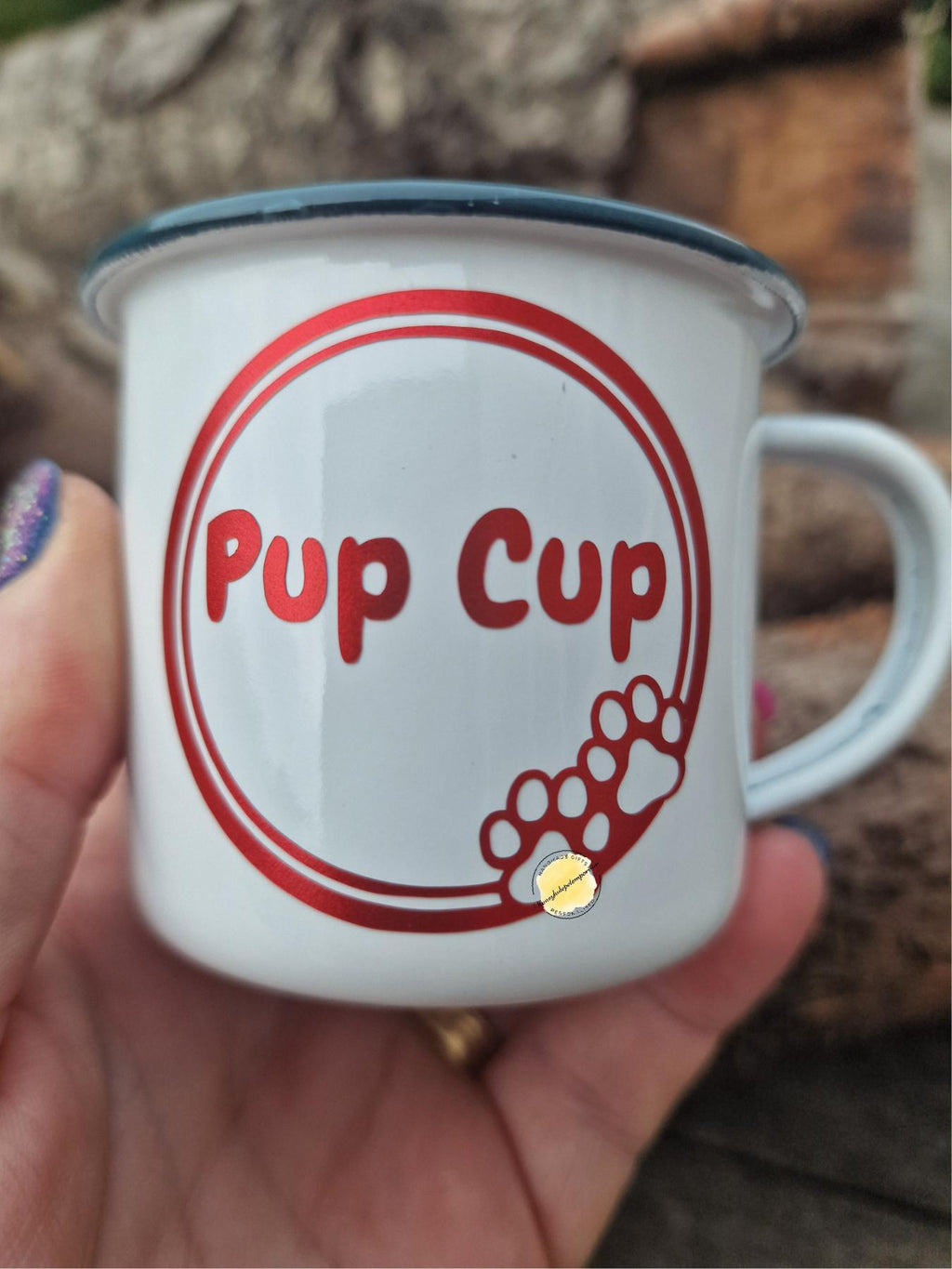 Pup Cup Dog Mug: Enamel Puppuccino Mug for Small Dogs