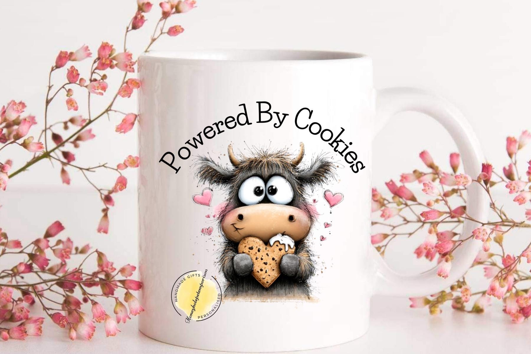 Highland Cow Mug – Powered By Cookies, Coffee Tea Cup