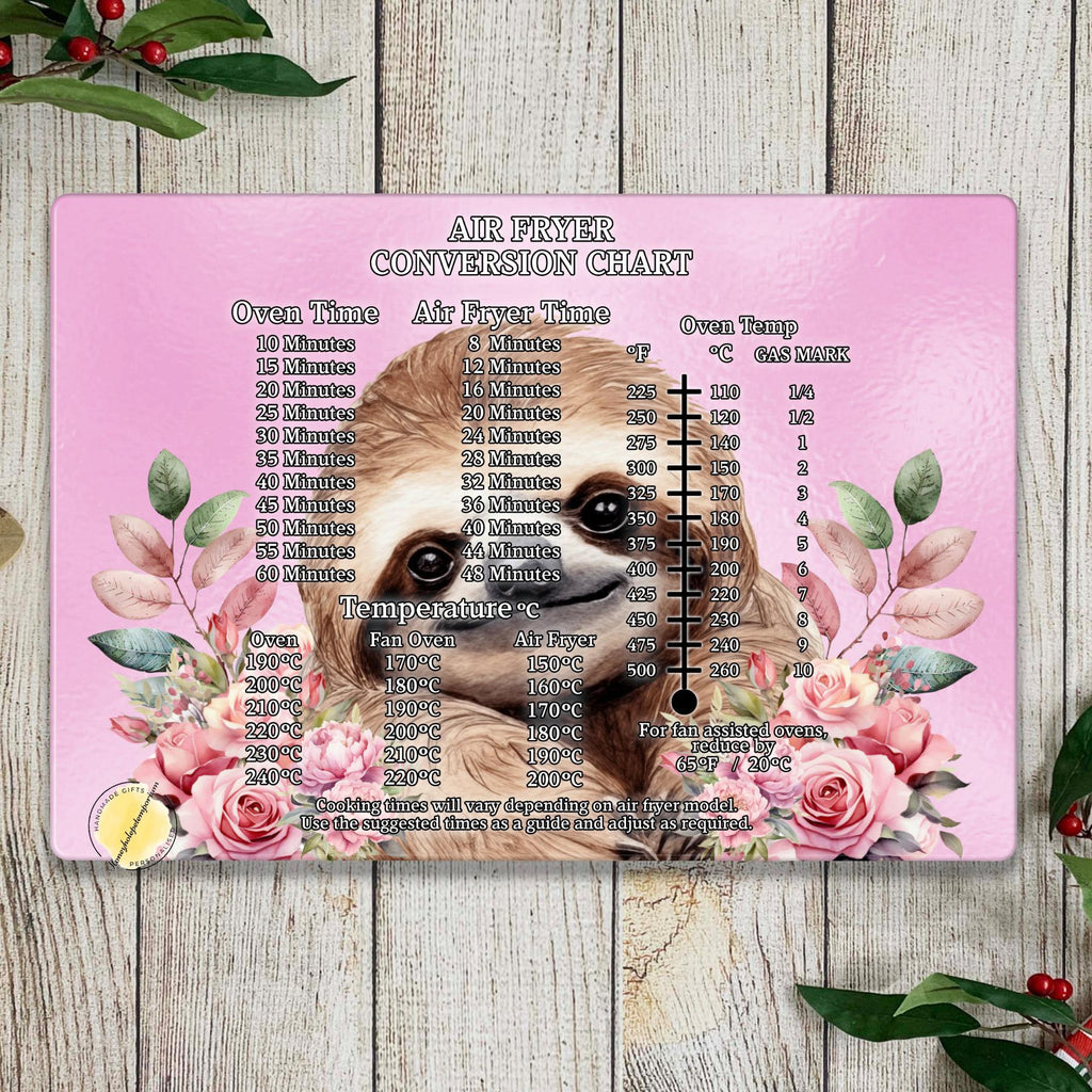 Sloth Air Fryer Conversion Chart: Tempered Glass Cutting Board