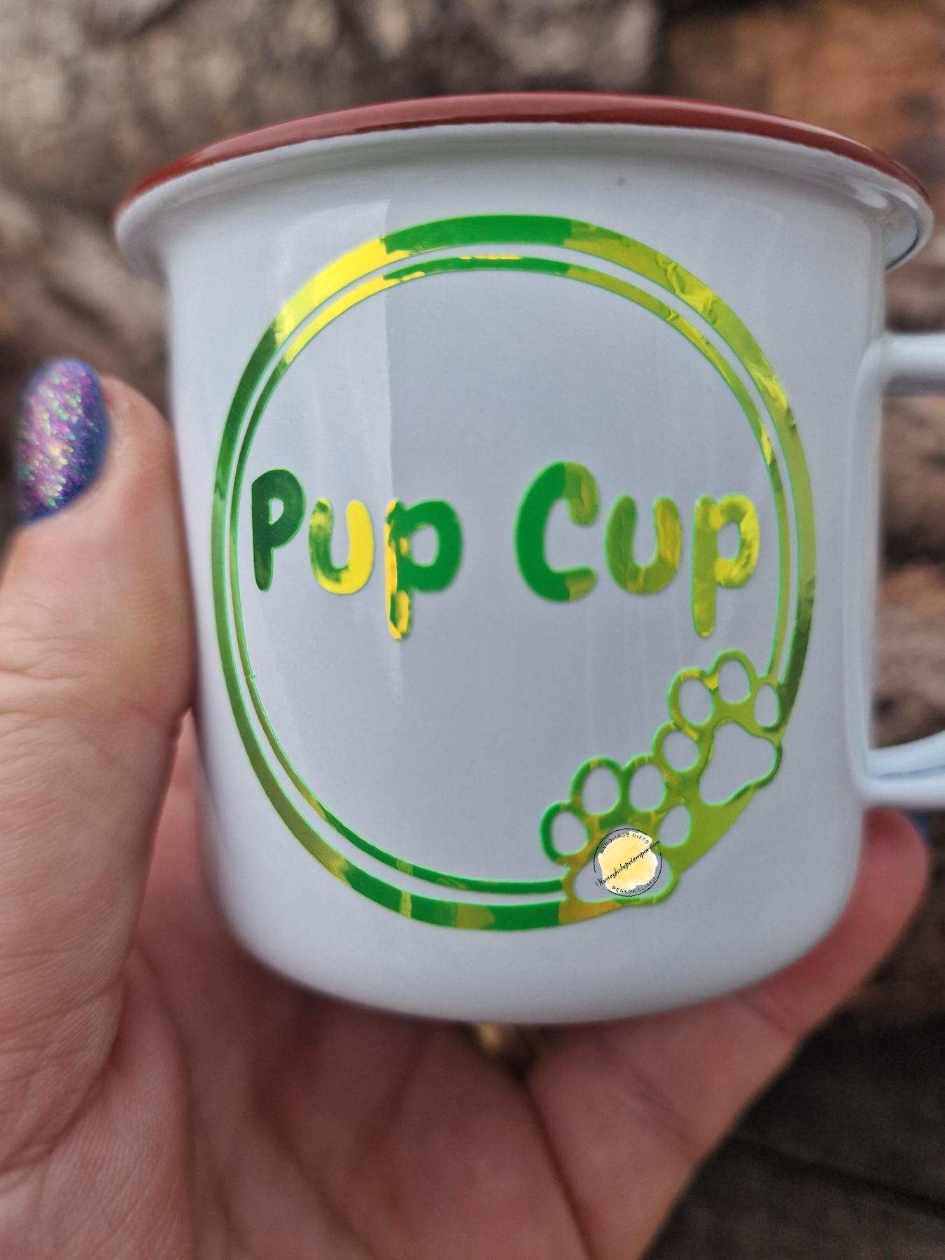 Pup Cup Dog Mug: Enamel Puppuccino Mug for Small Dogs