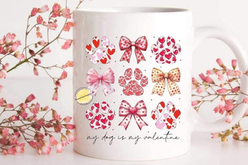 Dog Lover Mug: Valentine's Paw Print Bow Design