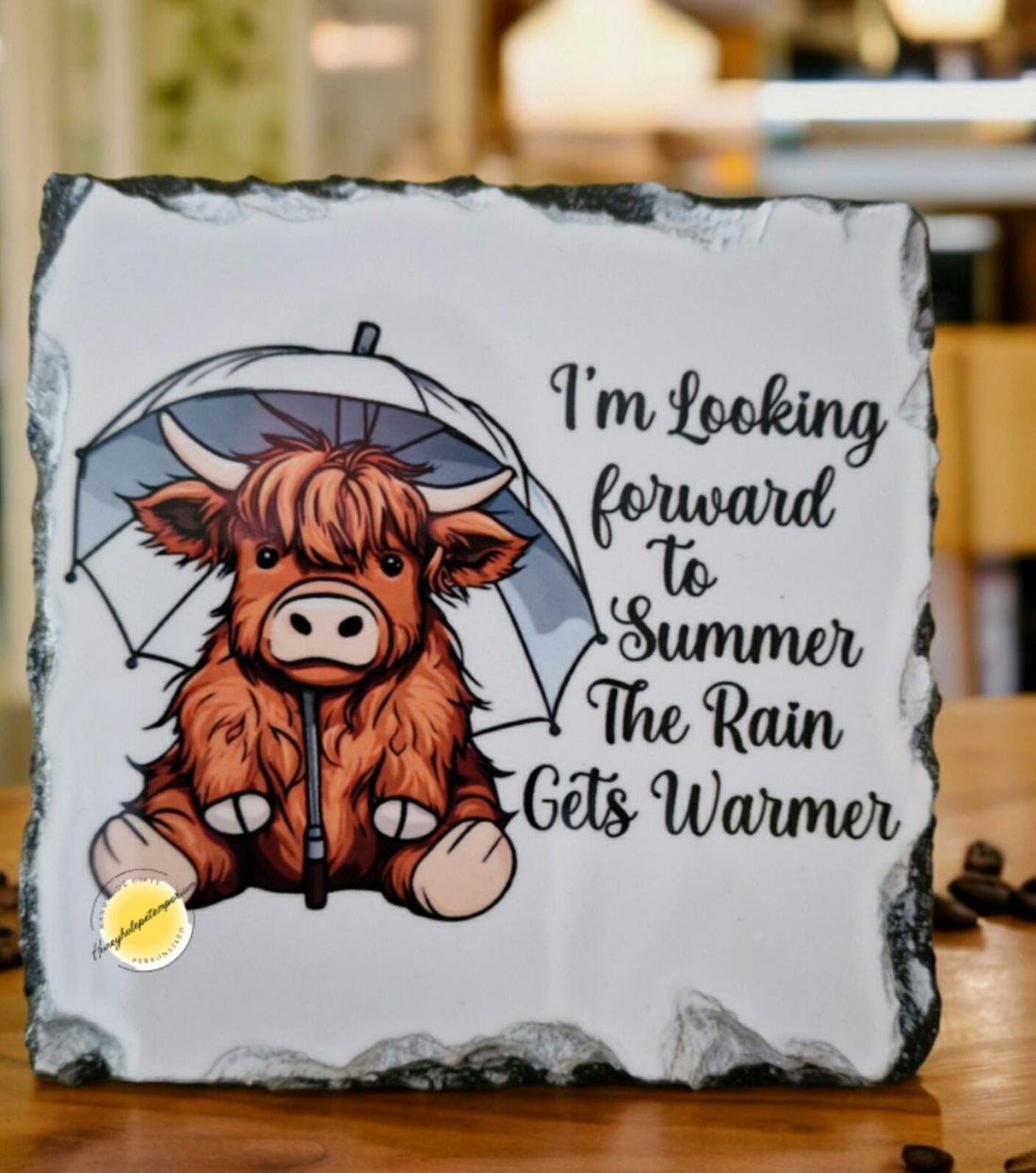 Funny Highland Cow Slate Coaster – Rustic Farmhouse Decor