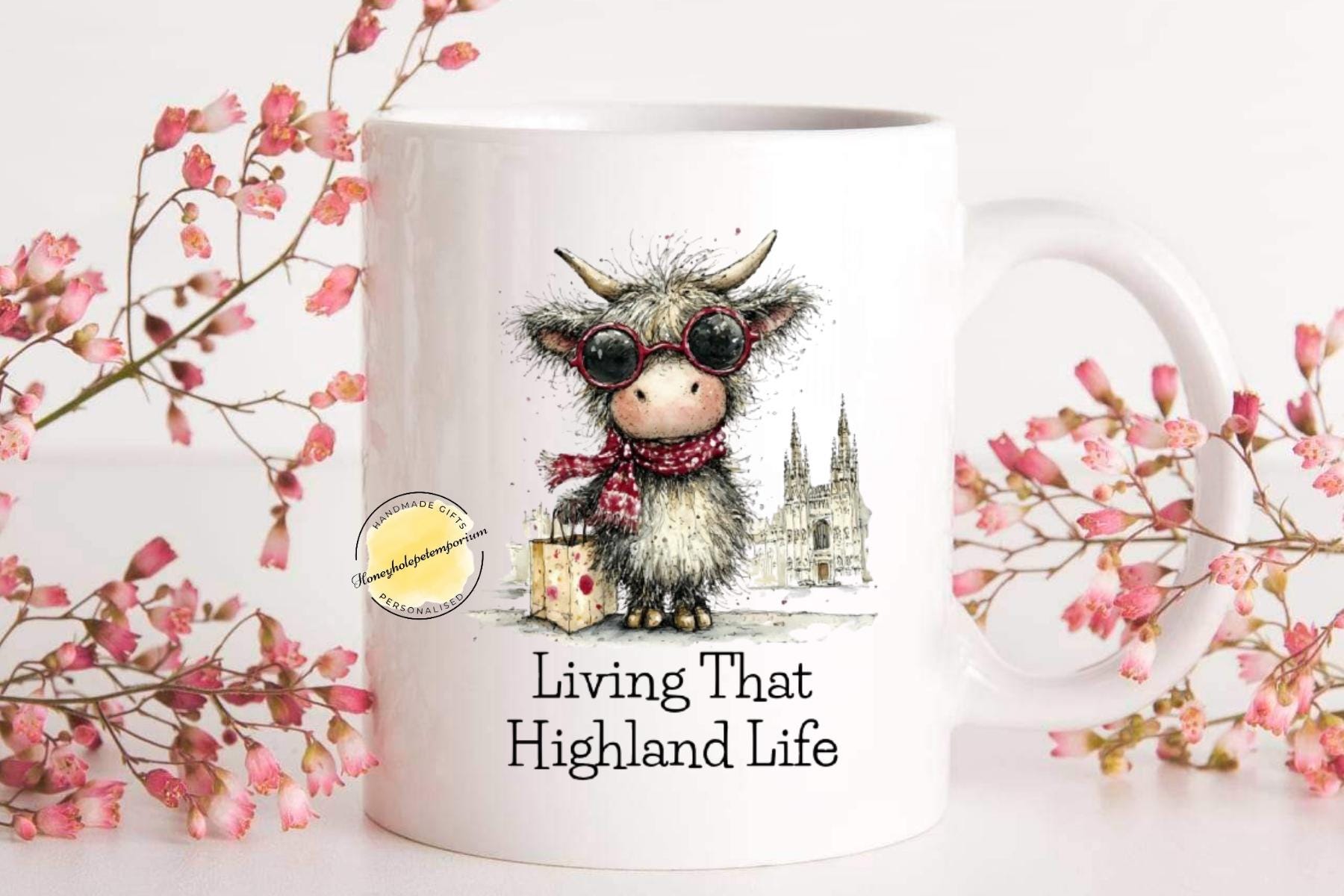 Highland Cow Coffee Mug – "Living That Highland Life", Scottish Gift