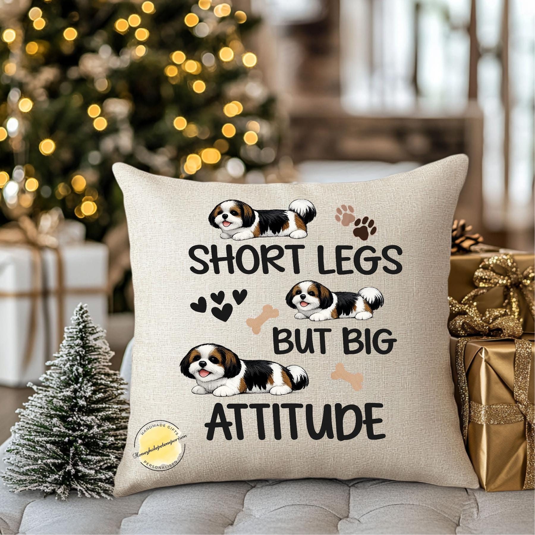 Funny Dog Cushion – "Short Legs Big Attitude" Shih Tzu Pillow
