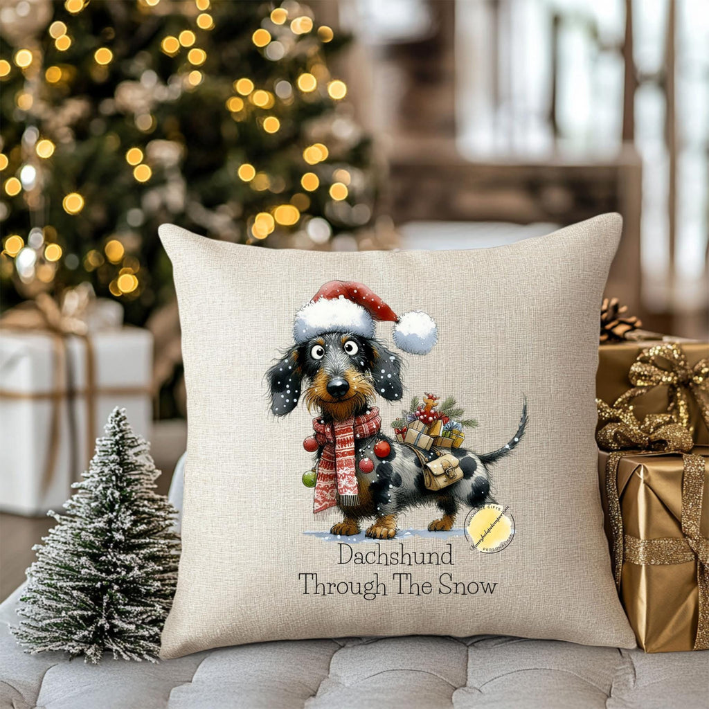 Christmas Dachshund Pillow Cover: Festive Dog with Santa Hat, 16x16