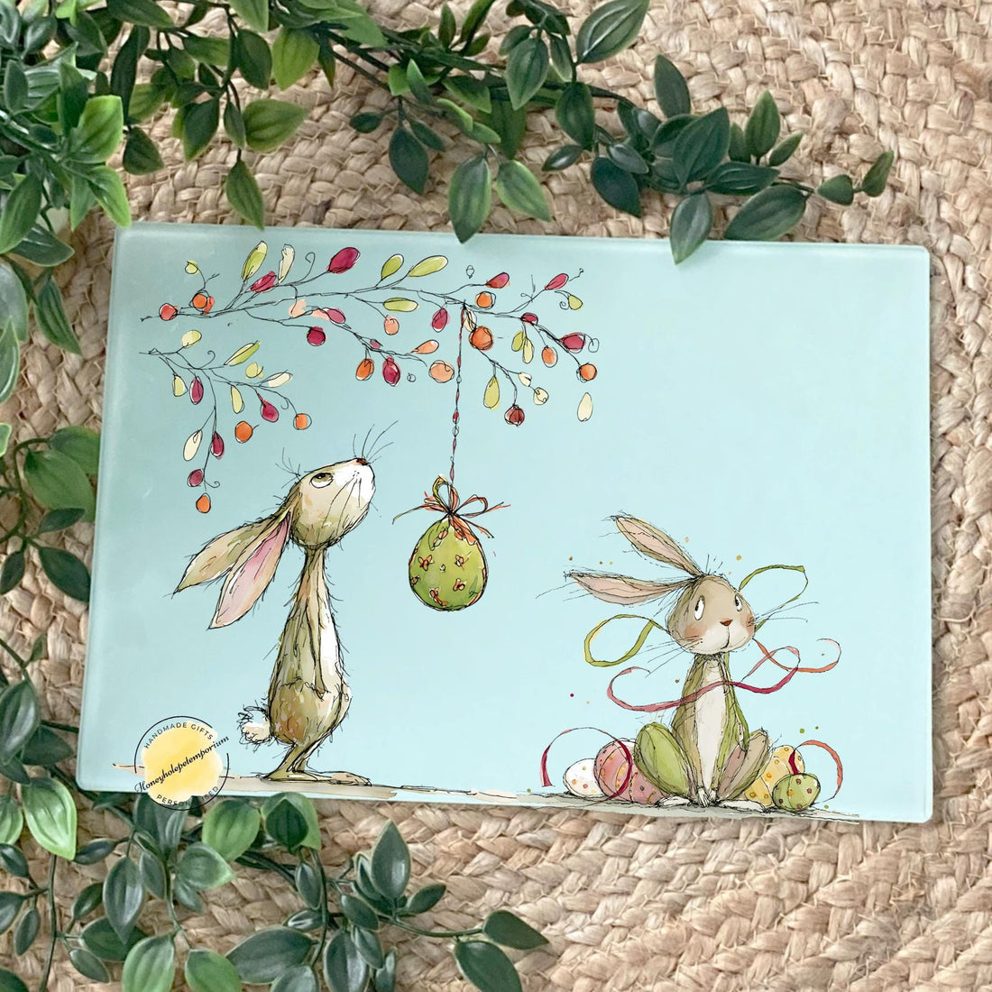 Handmade Easter Bunny Glass Chopping Board – Spring Kitchen Decor