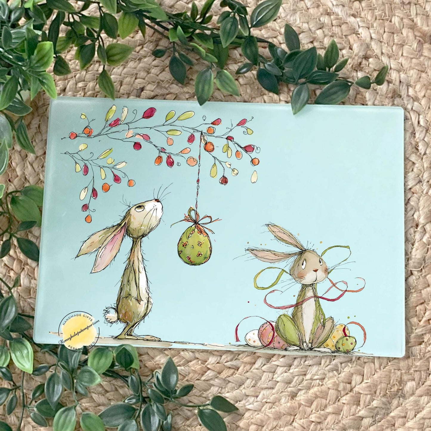 Handmade Easter Bunny Glass Chopping Board – Spring Kitchen Decor