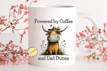 Funny Highland Cow Dad Mug, Coffee and Dad Duties Cup, Father’s Day Gift