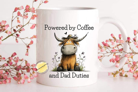 Funny Highland Cow Dad Mug, Coffee and Dad Duties Cup, Father’s Day Gift