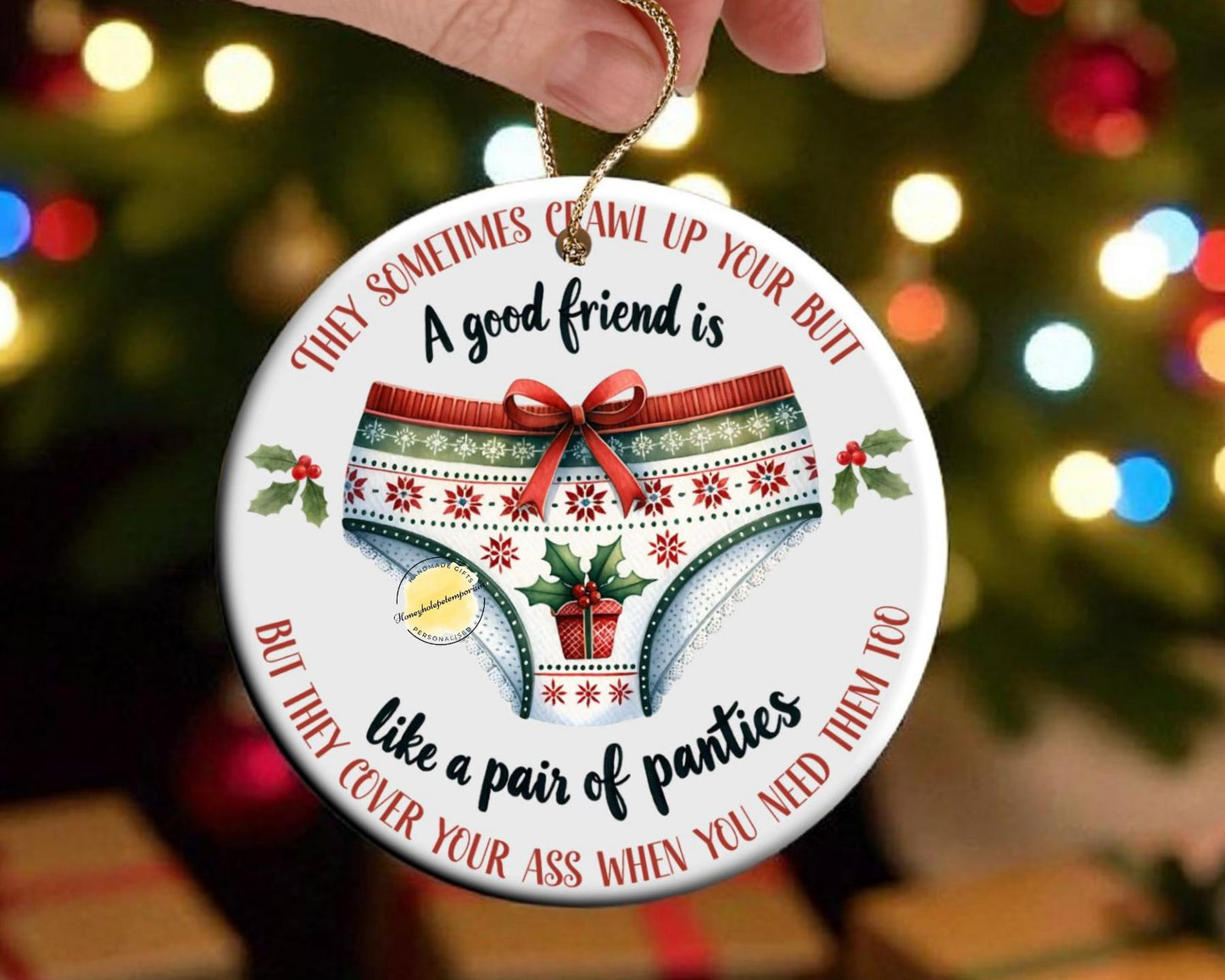 Funny Friendship Christmas Ornament | Best Friend Gift for Her | Cheeky Holiday Decoration | Humorous Secret Santa Present, Cermaic Bauble