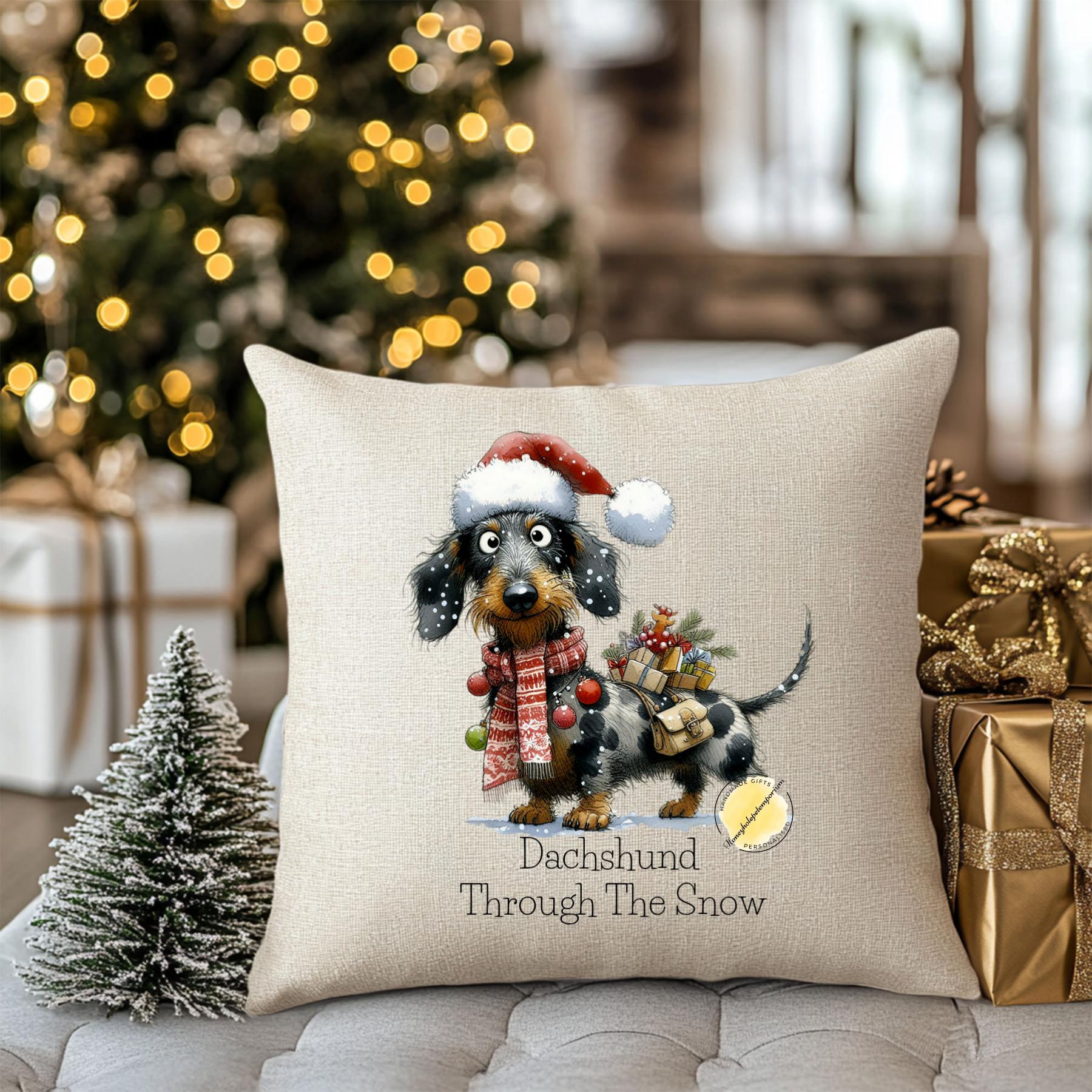 Christmas Dachshund Pillow Cover: Festive Dog with Santa Hat, 16x16