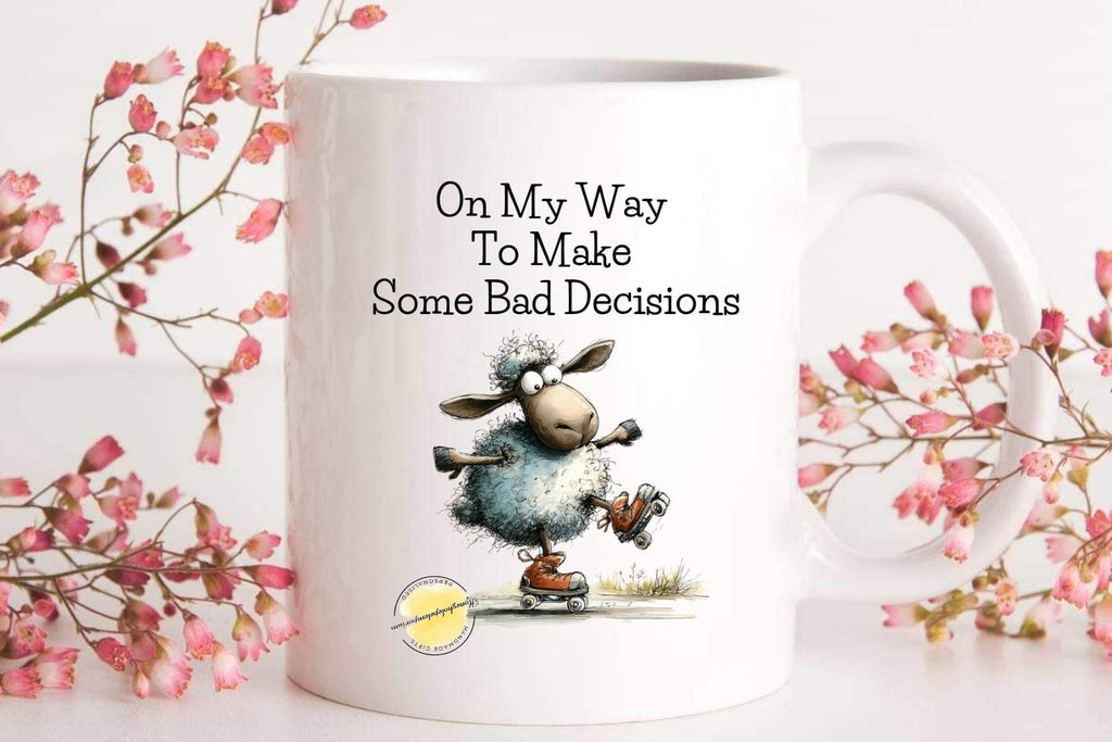 Funny Sheep Mug – Bad Decisions, Humorous Animal Gift