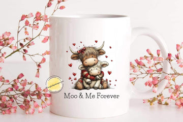 Moo & Me Forever Highland Cow Mug – Cute Cow Love Mug, Mother and Baby Cow Cup, Valentine Gift, Farm Animal Mug