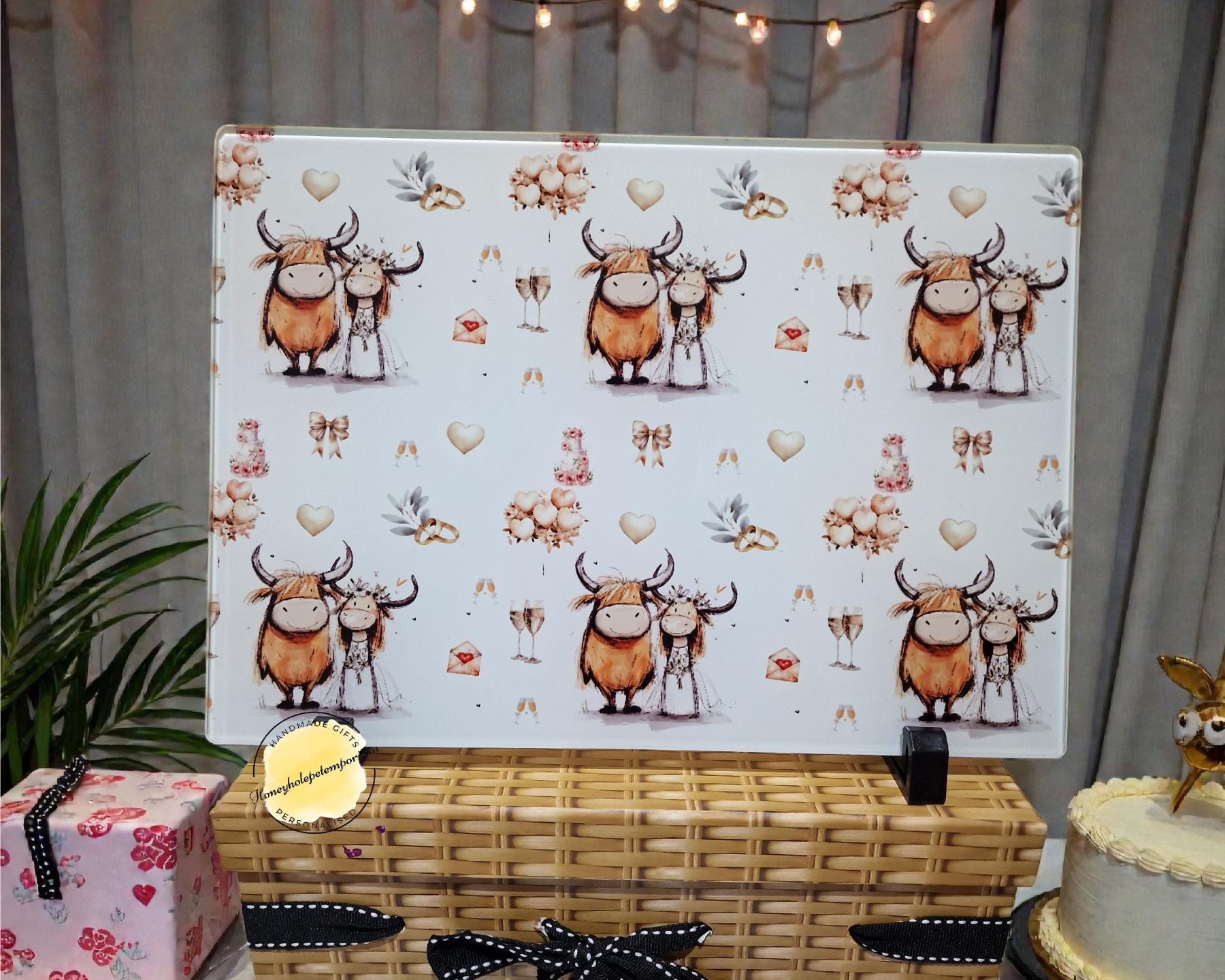 Highland Cow Wedding Gift |  Glass Chopping Board