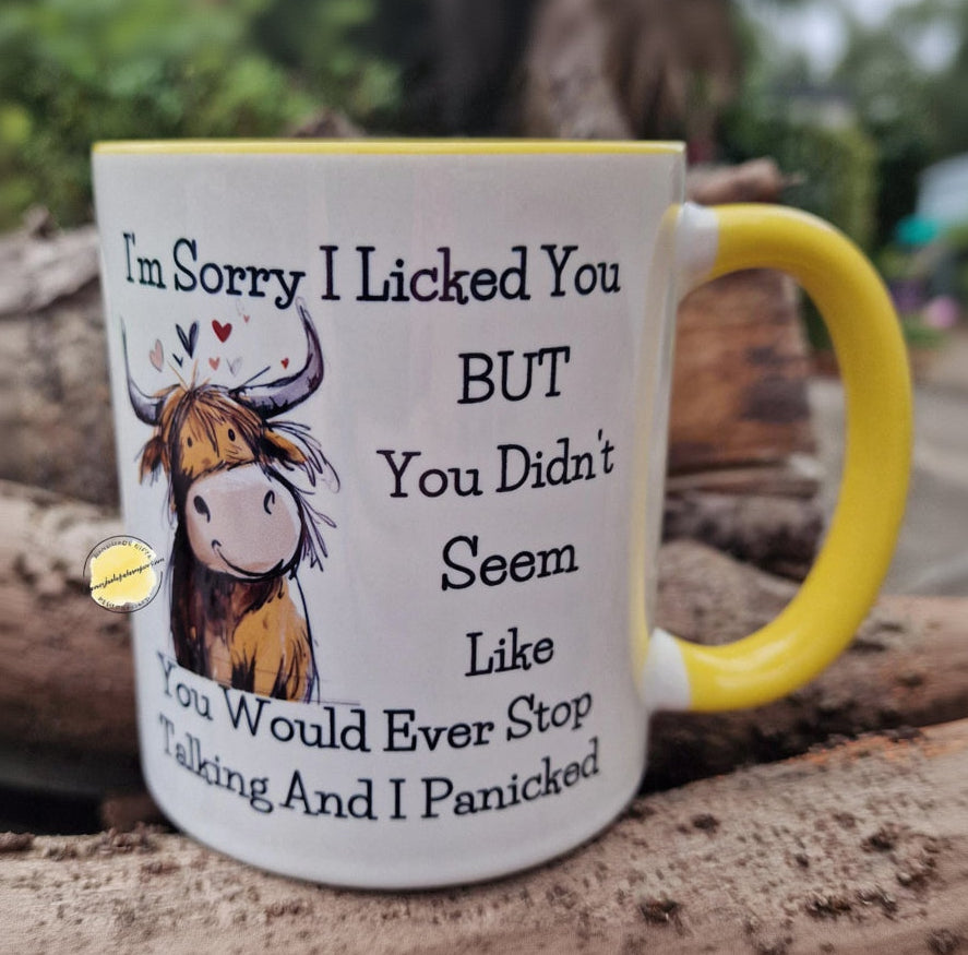Funny Highland Cow Coffee Mug - “I Licked You, I Panicked”
