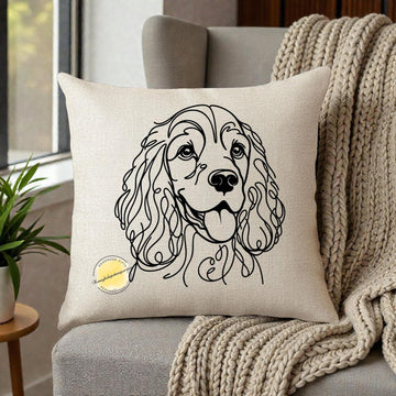Spaniel Dog Line Art Cushion – Minimalist Pet Pillow, Neutral Decor