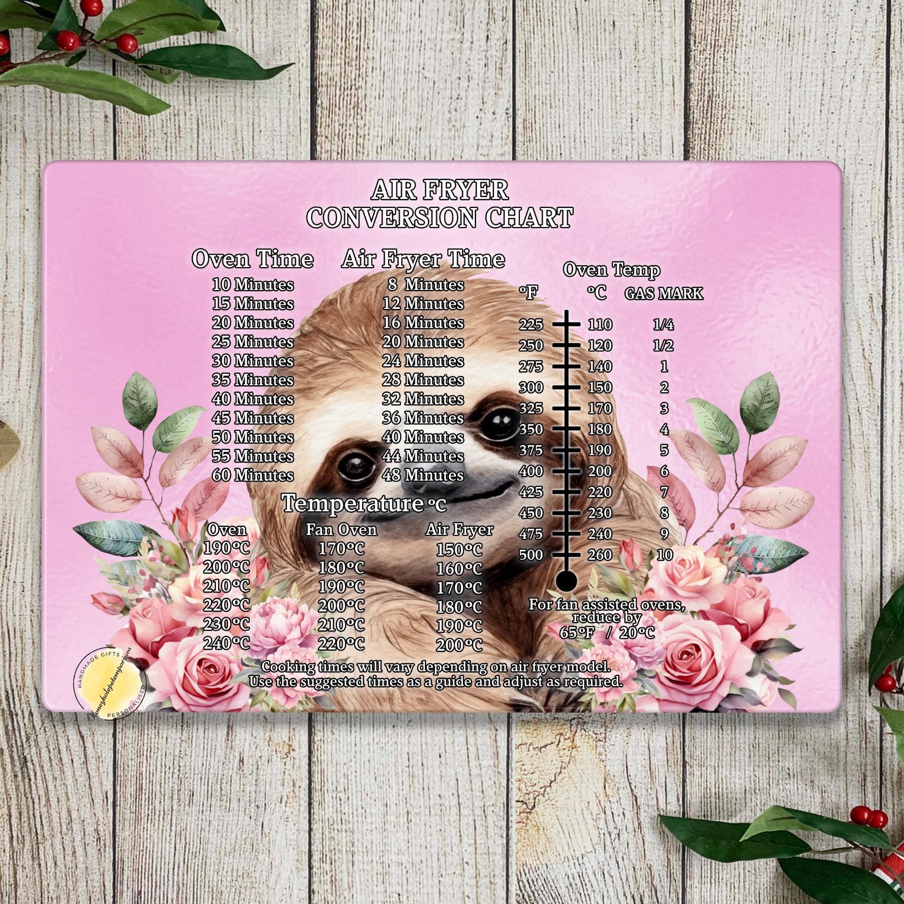 Sloth Air Fryer Conversion Chart: Tempered Glass Cutting Board