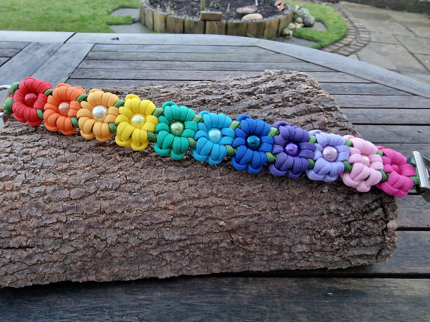 Flower Paracord Dog Collar: Beaded Biothane, Adjustable, Handmade