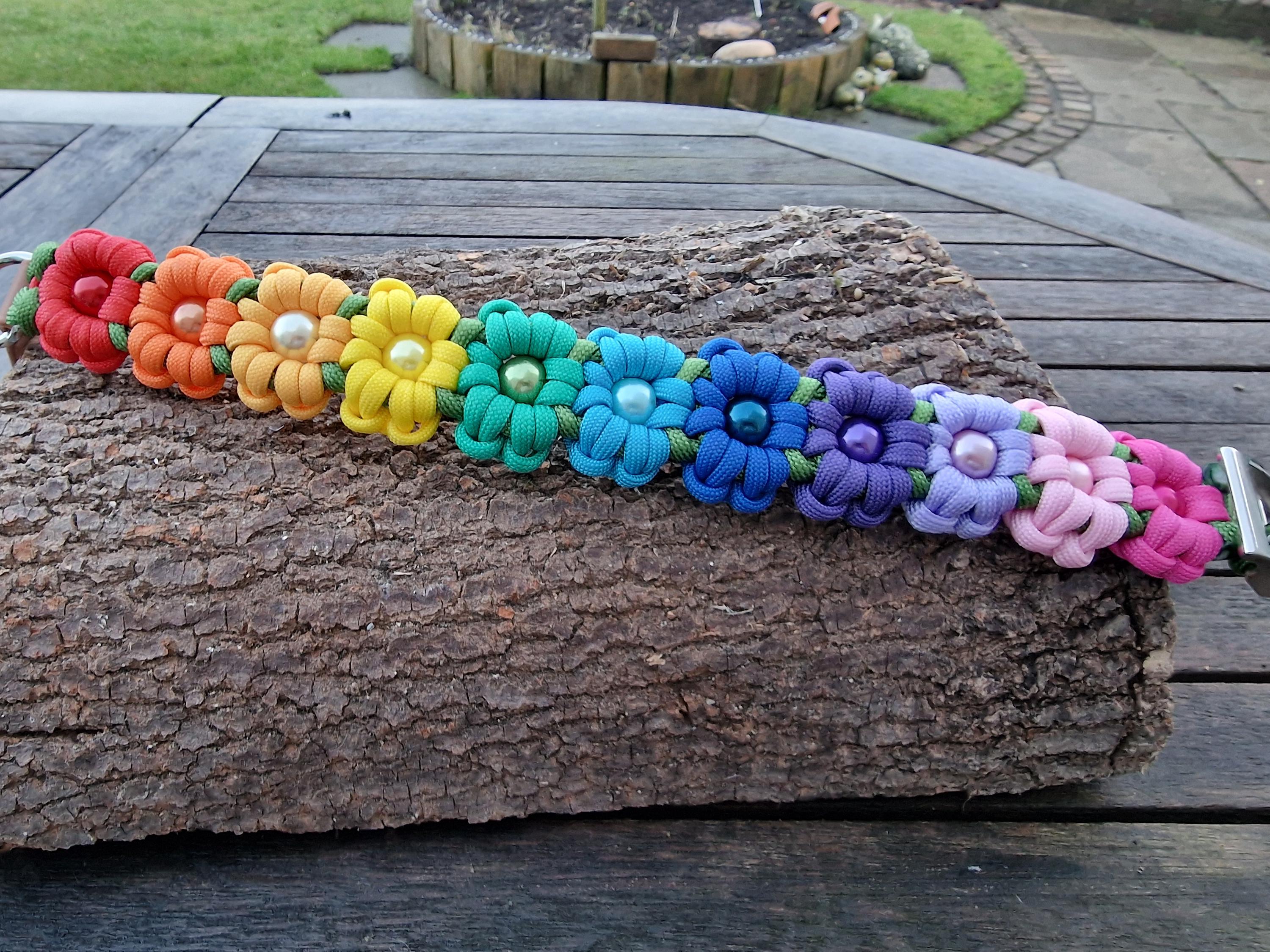 Flower Paracord Dog Collar: Beaded Biothane, Adjustable, Handmade