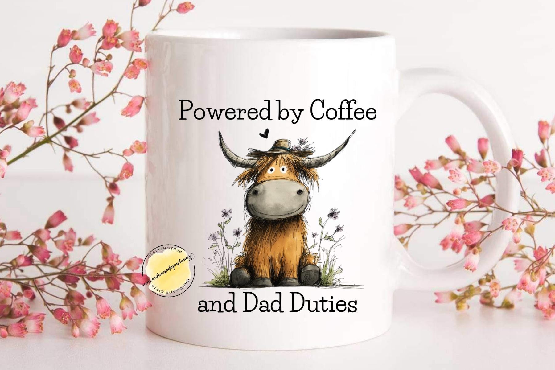 Funny Highland Cow Dad Mug, Coffee and Dad Duties Cup, Father’s Day Gift