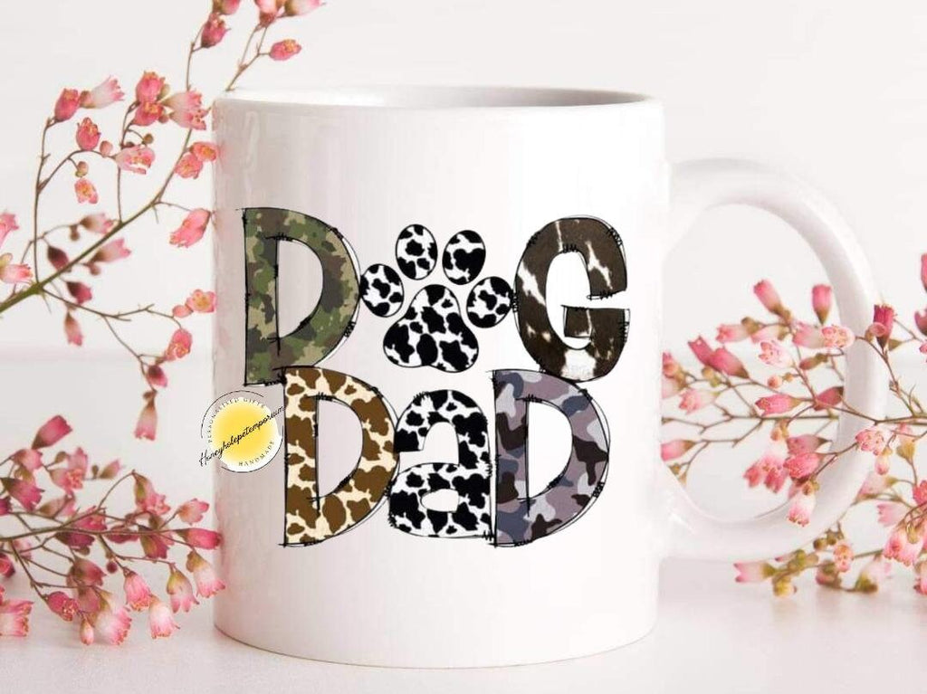 Dog Dad Mug – Camouflage Print Paw Design | Gift for Dog Lovers & Pet Owners