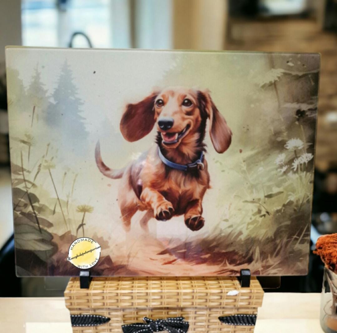Dachshund Glass Chopping Board: Sausage Dog Kitchen Decor