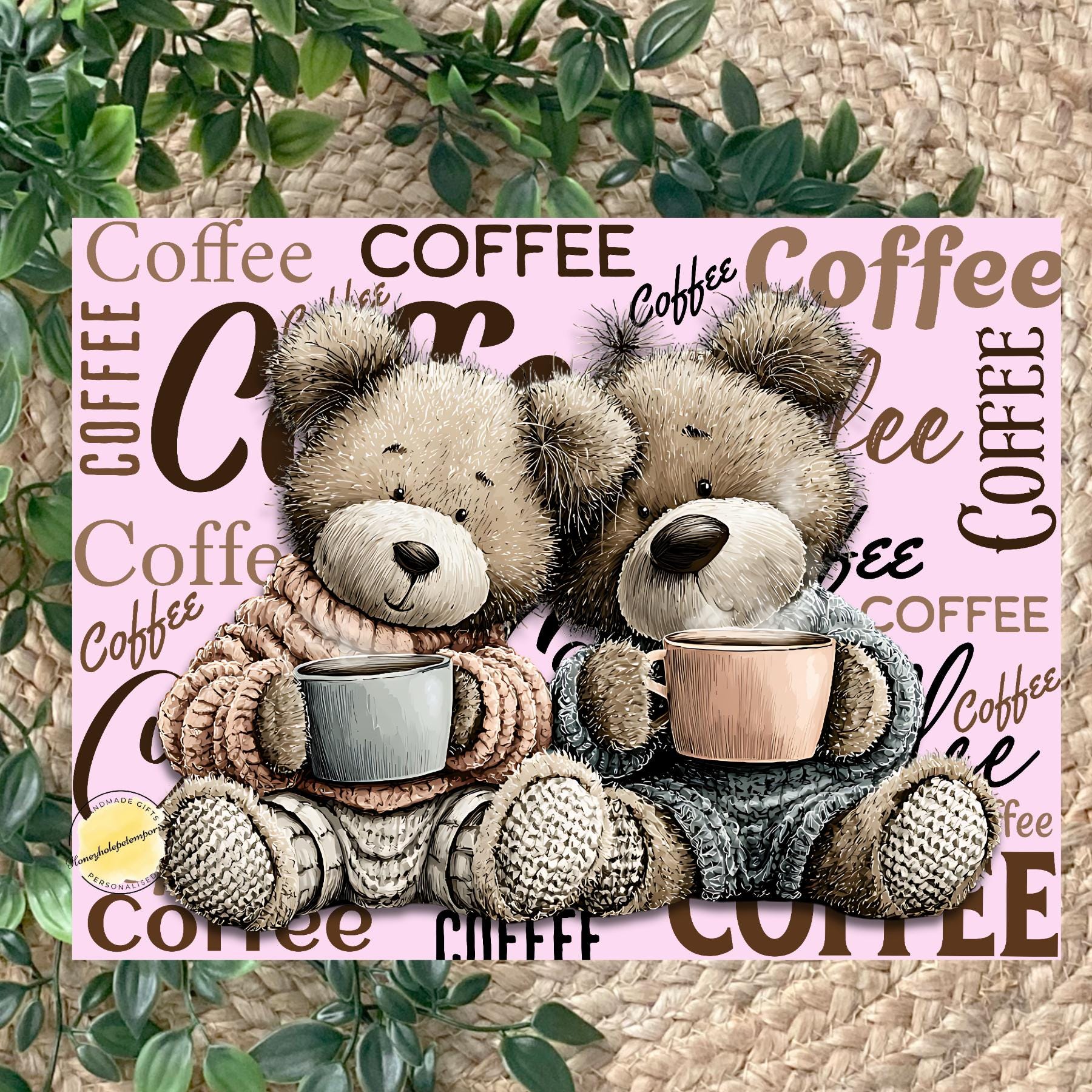 Coffee Teddy Bears Tempered Glass Chopping Board: Adorable Kitchen Decor