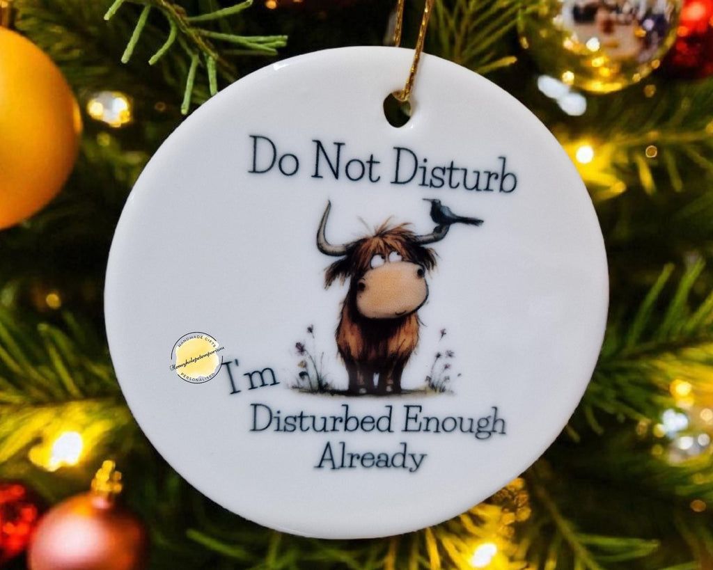 Funny Highland Cow Christmas Ornament: Sarcastic Ceramic Bauble