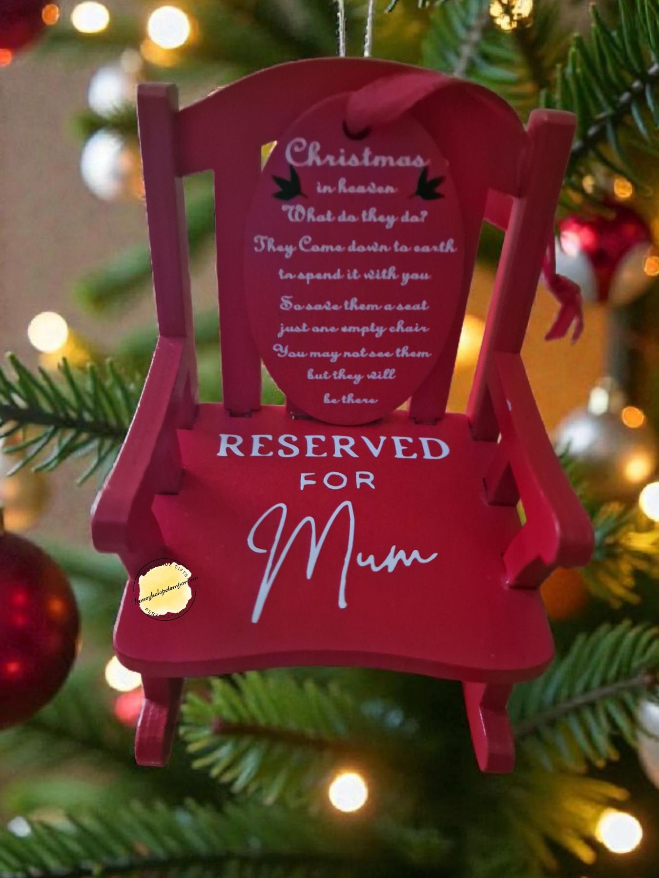 Memorial Red Rocking Chair Christmas Ornament – Reserved for Mum Keepsake
