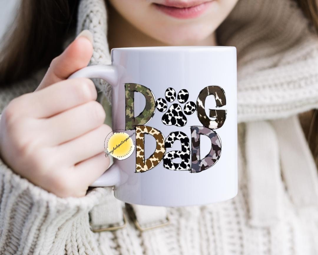 Dog Dad Mug – Camouflage Print Paw Design | Gift for Dog Lovers & Pet Owners