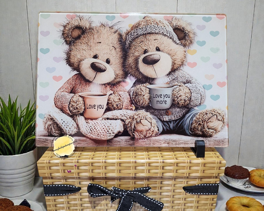 Teddy Bear Glass Chopping Board A4 – Romantic Kitchen Decor