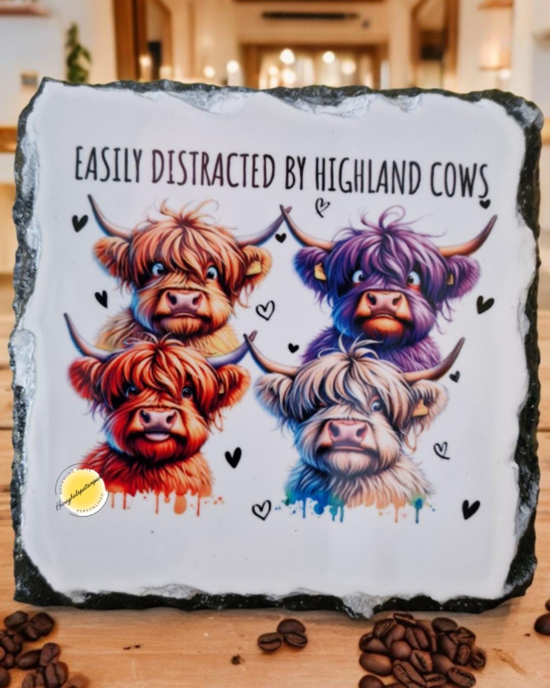 Highland Cow Rock Slate Coaster – Funny Farmhouse Decor
