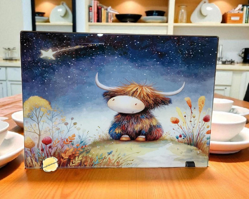 Highland Cow Glass Chopping Board: Starry Night Kitchen Decor