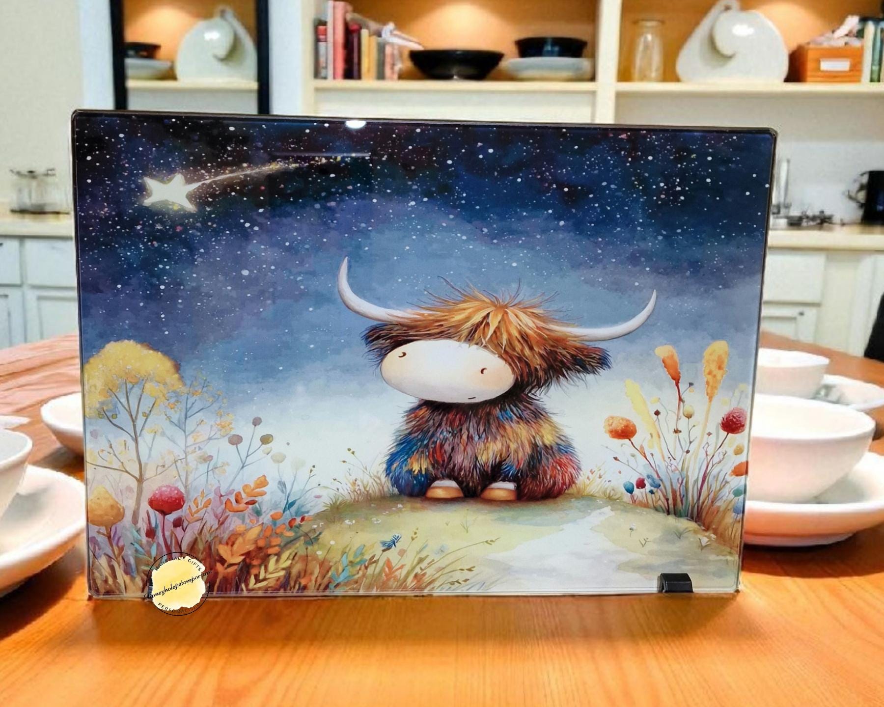 Highland Cow Glass Chopping Board: Starry Night Kitchen Decor