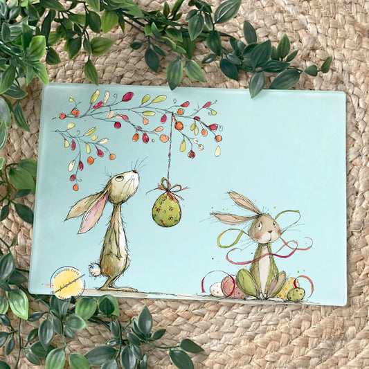 Handmade Easter Bunny Glass Chopping Board – Spring Kitchen Decor