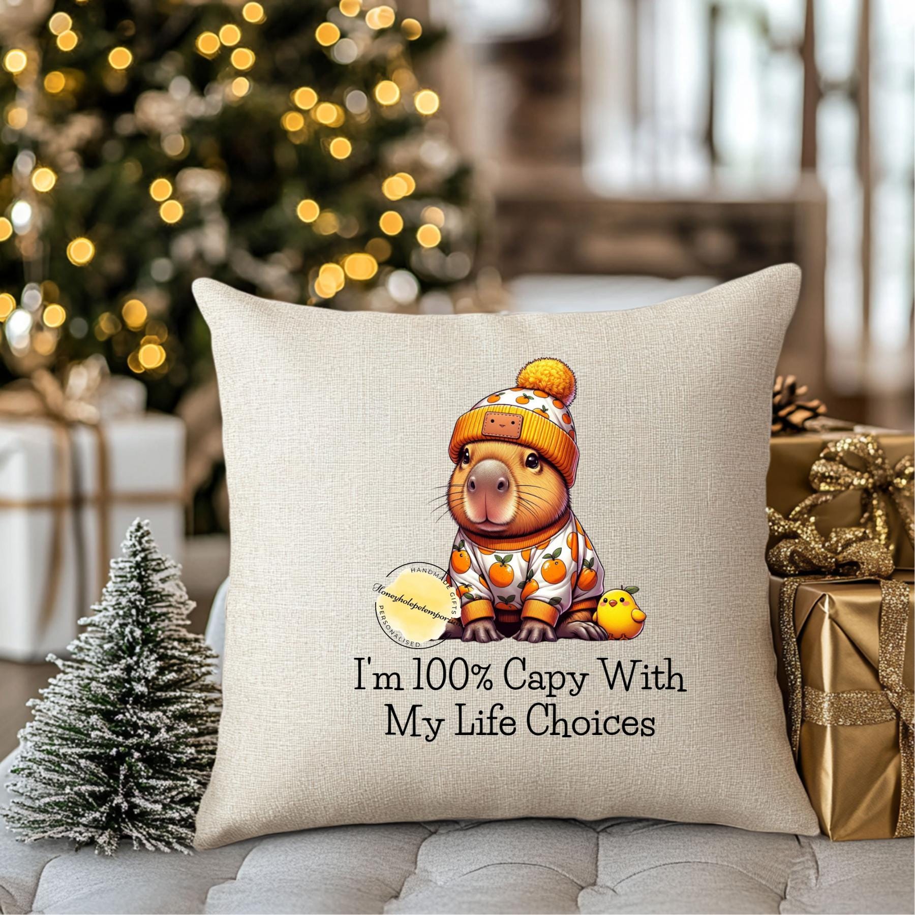 Funny Capybara Linen Cushion – Kawaii Animal Throw Pillow