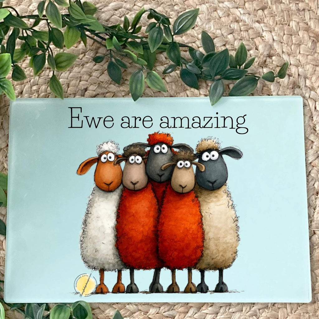 Funny Sheep Glass Chopping Board, Farmhouse Humour, Worktop Saver A3, A4