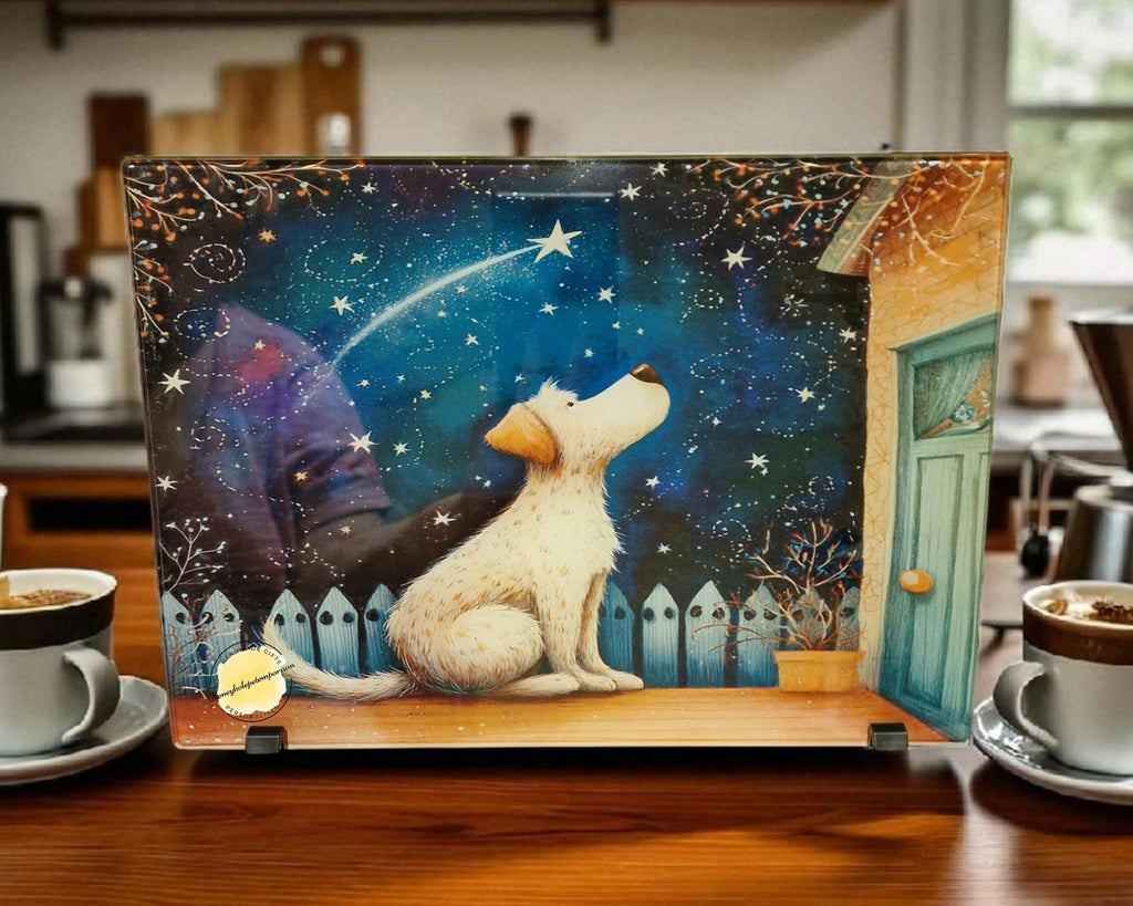 Dog Stargazing Glass Chopping Board | Night Sky Kitchen Decor