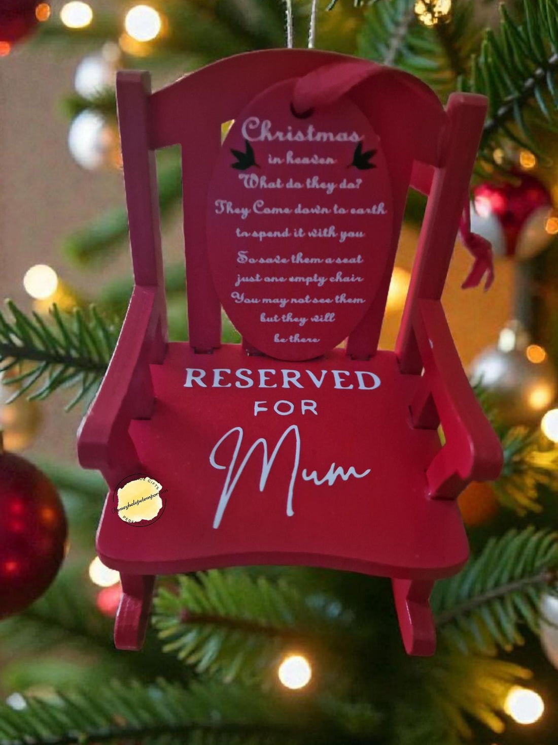 Memorial Red Rocking Chair Christmas Ornament – Reserved for Mum Keepsake
