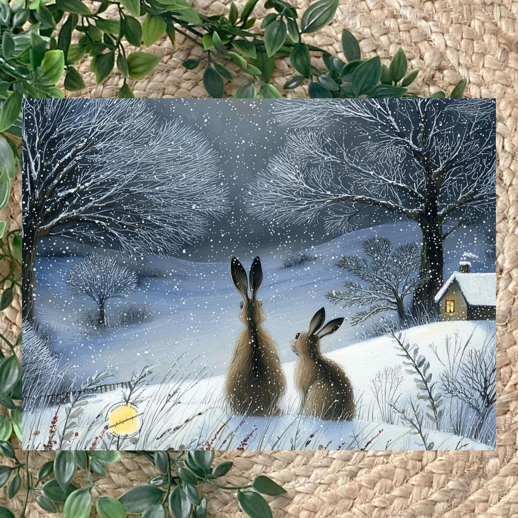 Christmas Hare Glass Chopping Board: Winter Woodland Kitchen Decor
