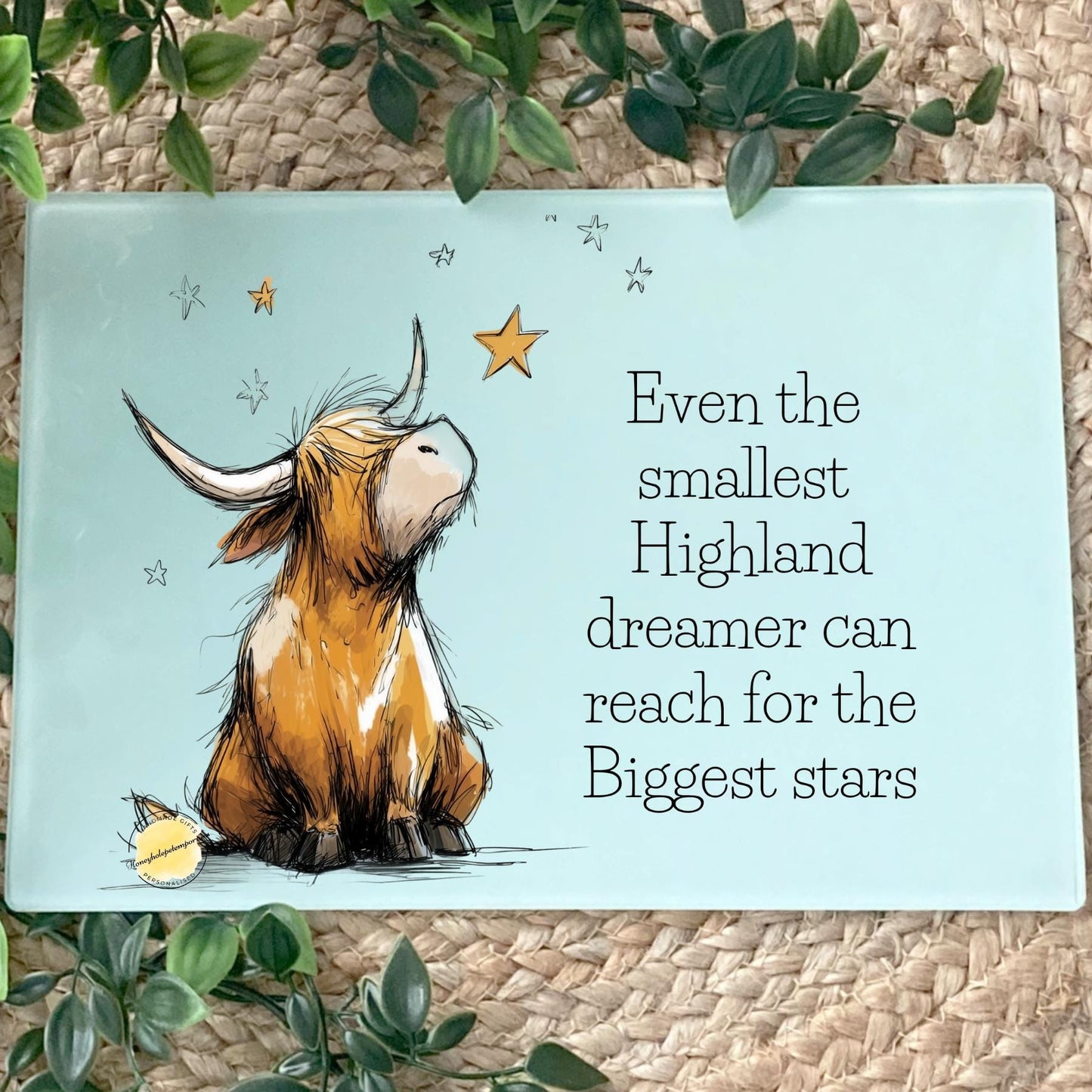 Highland Cow Glass Chopping Board: Rustic Farmhouse Kitchen Decor