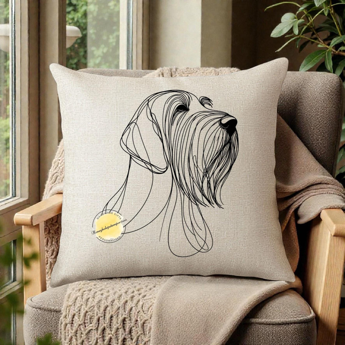 Italian Spinone Dog Scatter Cushion – Minimalist Line Art, Neutral Decor