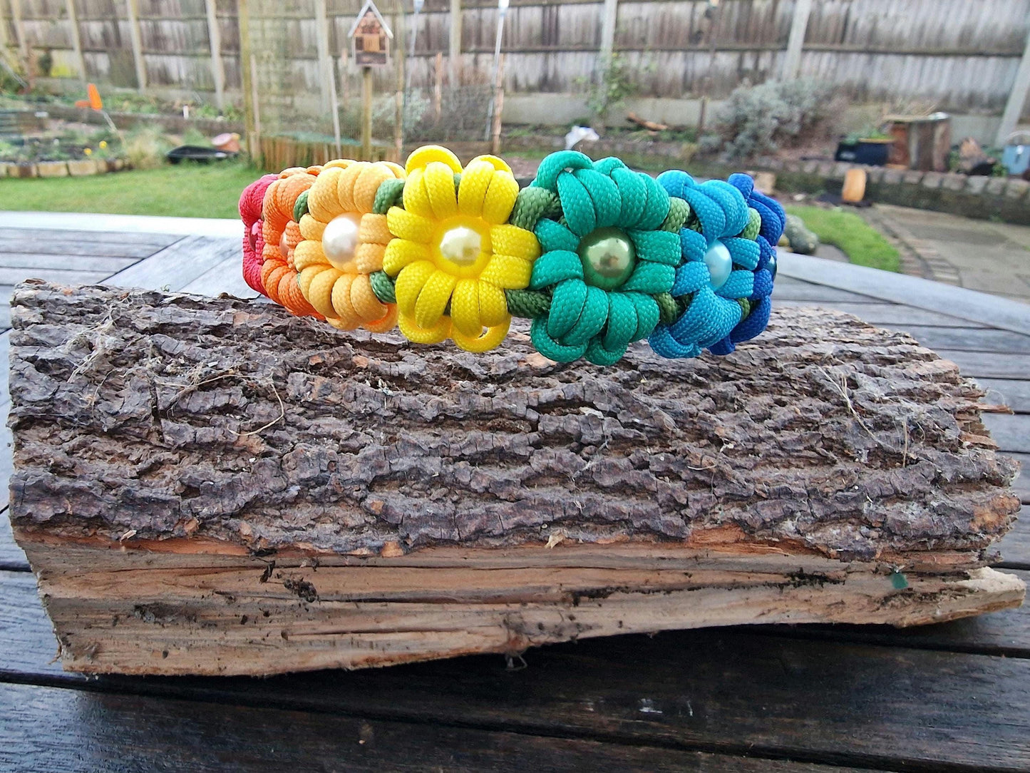 Flower Paracord Dog Collar: Beaded Biothane, Adjustable, Handmade