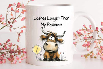 Funny Highland Cow Coffee Mug – Sarcastic Lashes Quote, Farmhouse Kitchen
