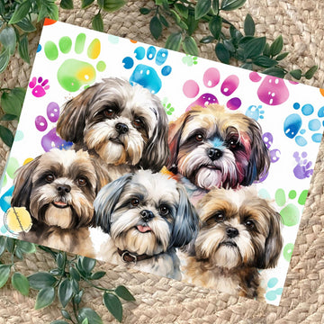 Shih Tzu Glass Chopping Board, Colourful Paw Prints, Dog Lover Kitchen Decor