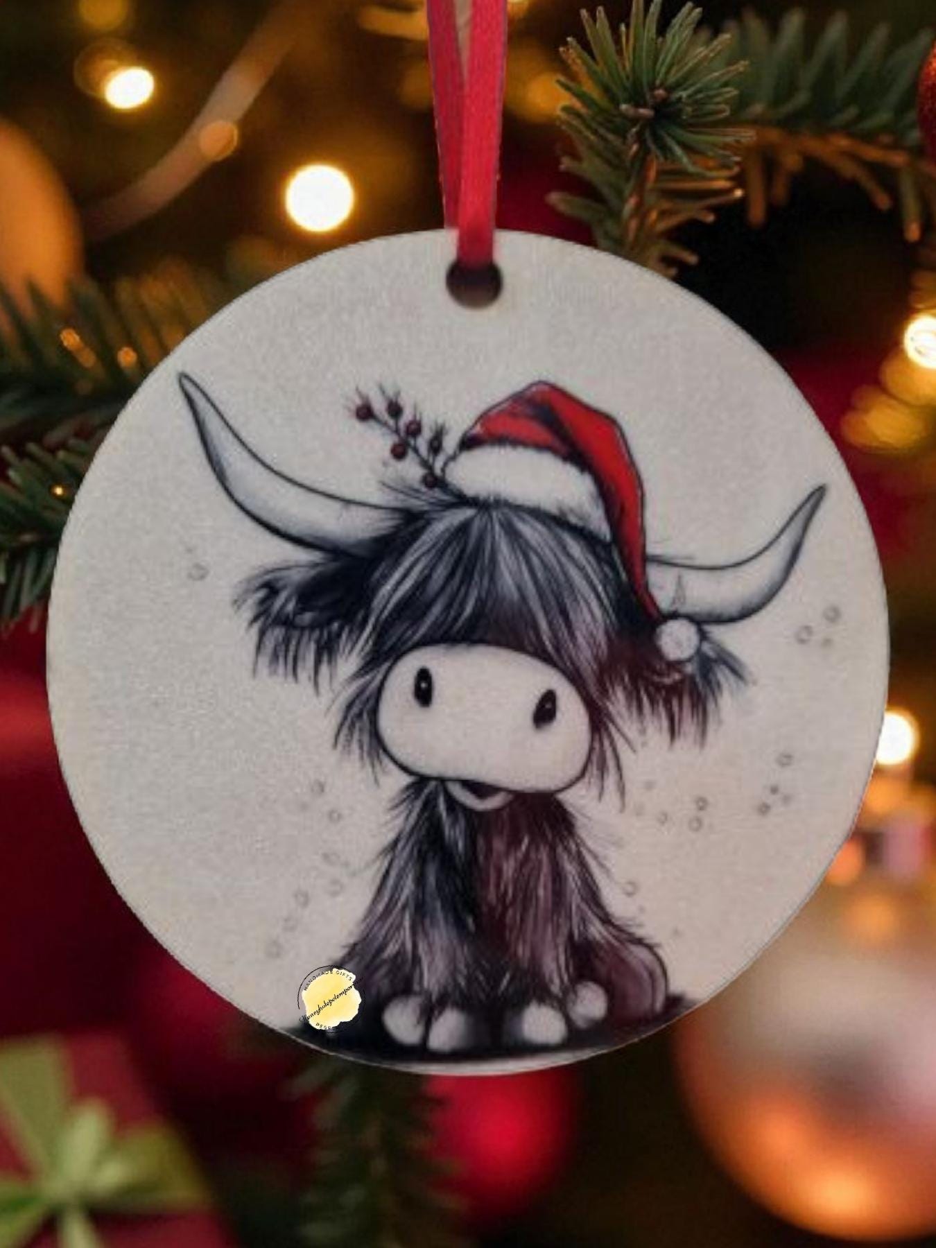 Glitter Highland Cow Christmas Bauble – Farmhouse Ornament