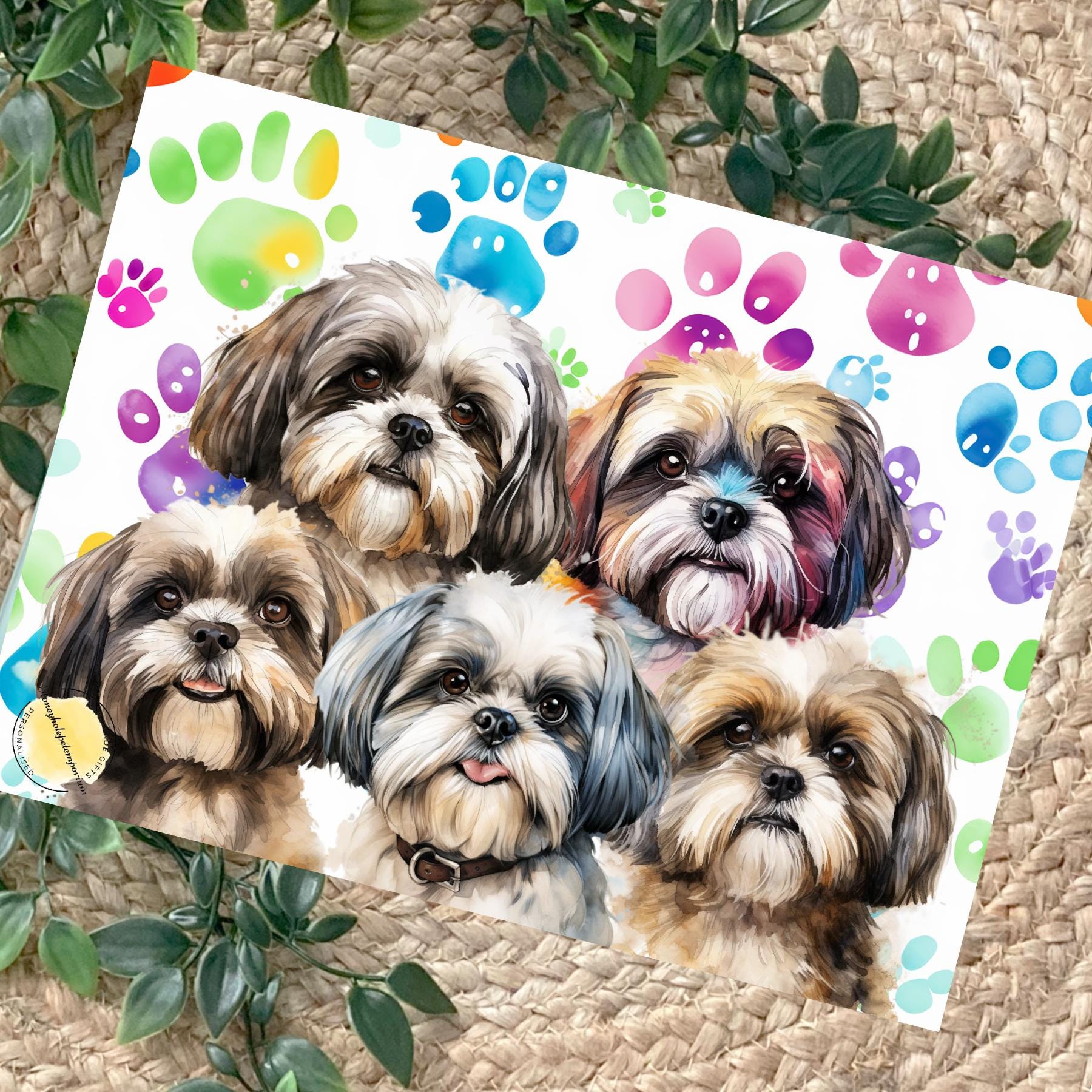 Shih Tzu Glass Chopping Board, Colourful Paw Prints, Dog Lover Kitchen Decor
