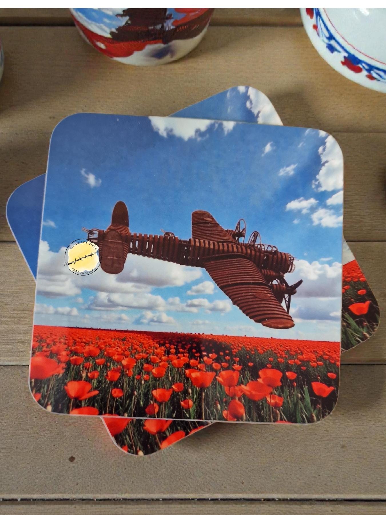 Lancaster Bomber Poppy Coasters – WW2 Aviation Remembrance Day Decor